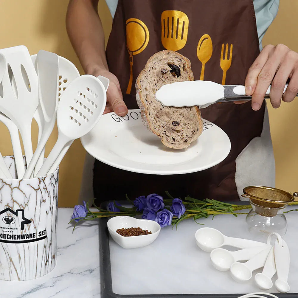 Set de 18 Ustensiles Pratiques en silicone (Rose/Blanc/Noir) spatule en silicone