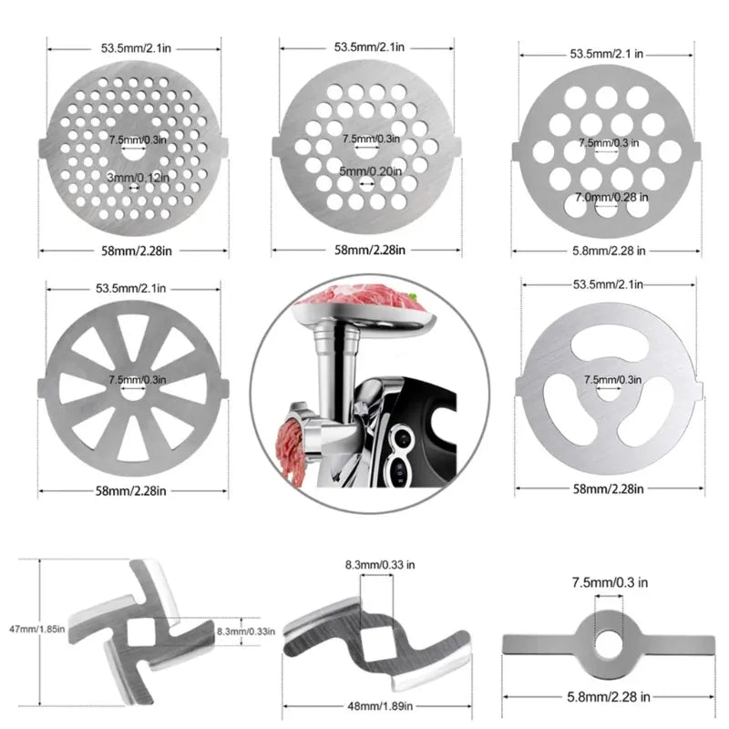Pièces de Rechange et Accessoires pour Hachoir à Viande — Couteau, Grilles, Entonnoirs Inox