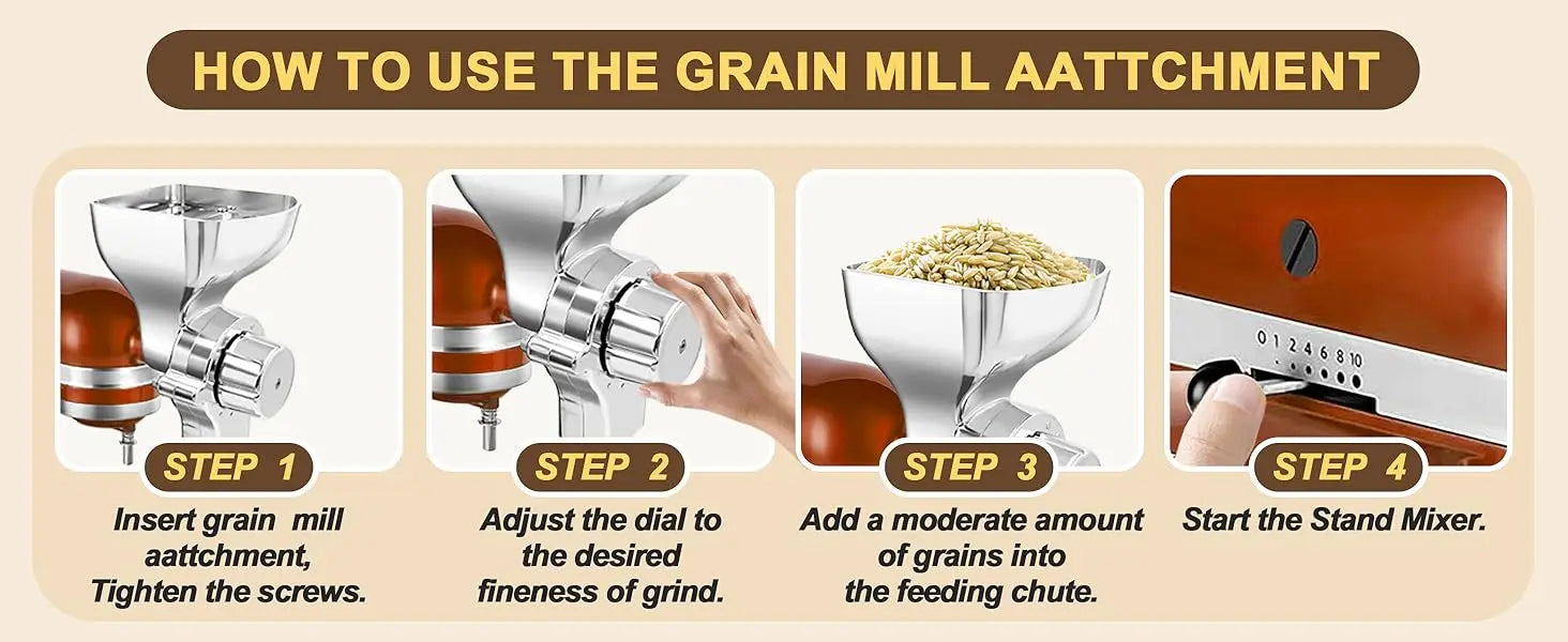 Moulin à Grains pour Robot KitchenAid — Inox, 12 Niveaux de Mouture KitchenAid