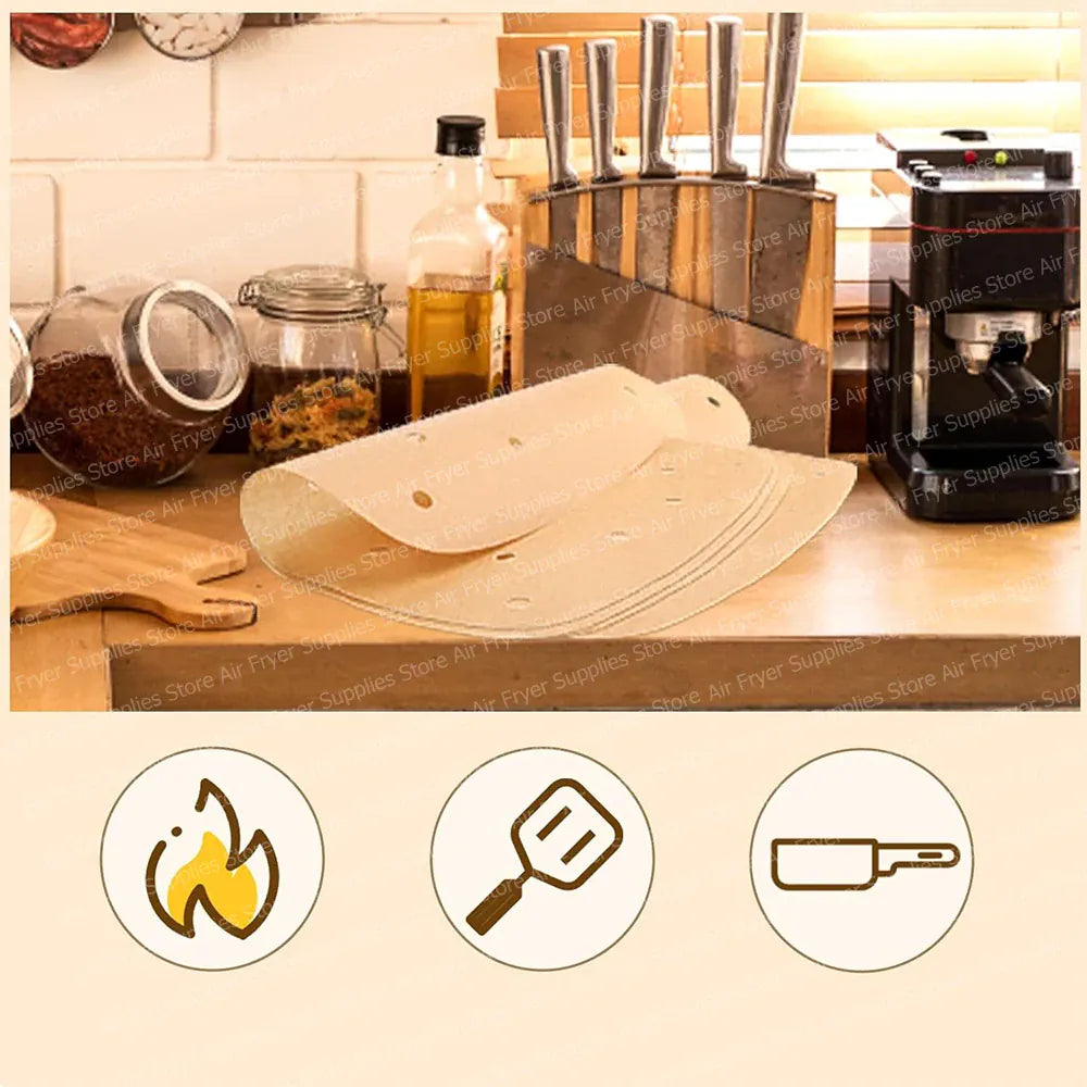 Papier Cuisson Air Fryer Jetable Antiadhésif Lot de 50 - 20 cm Air Fryer