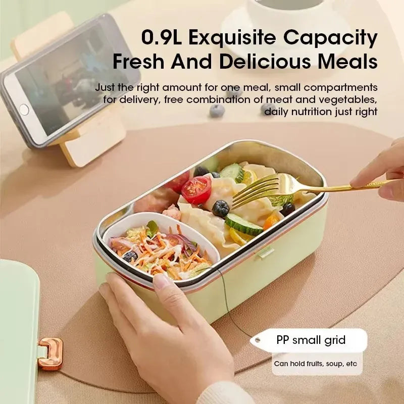 Lunch Box Chauffante Inox 304 Sans Eau 900 ml — Chauffage Sec 36 W - VERTE lunchboxchauf