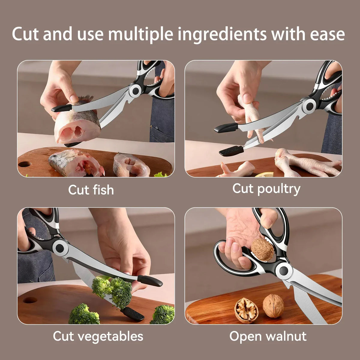 Ciseaux BBQ Multi-Fonctions Inox 304 avec Pince et Brosse Accessoire ciseaux