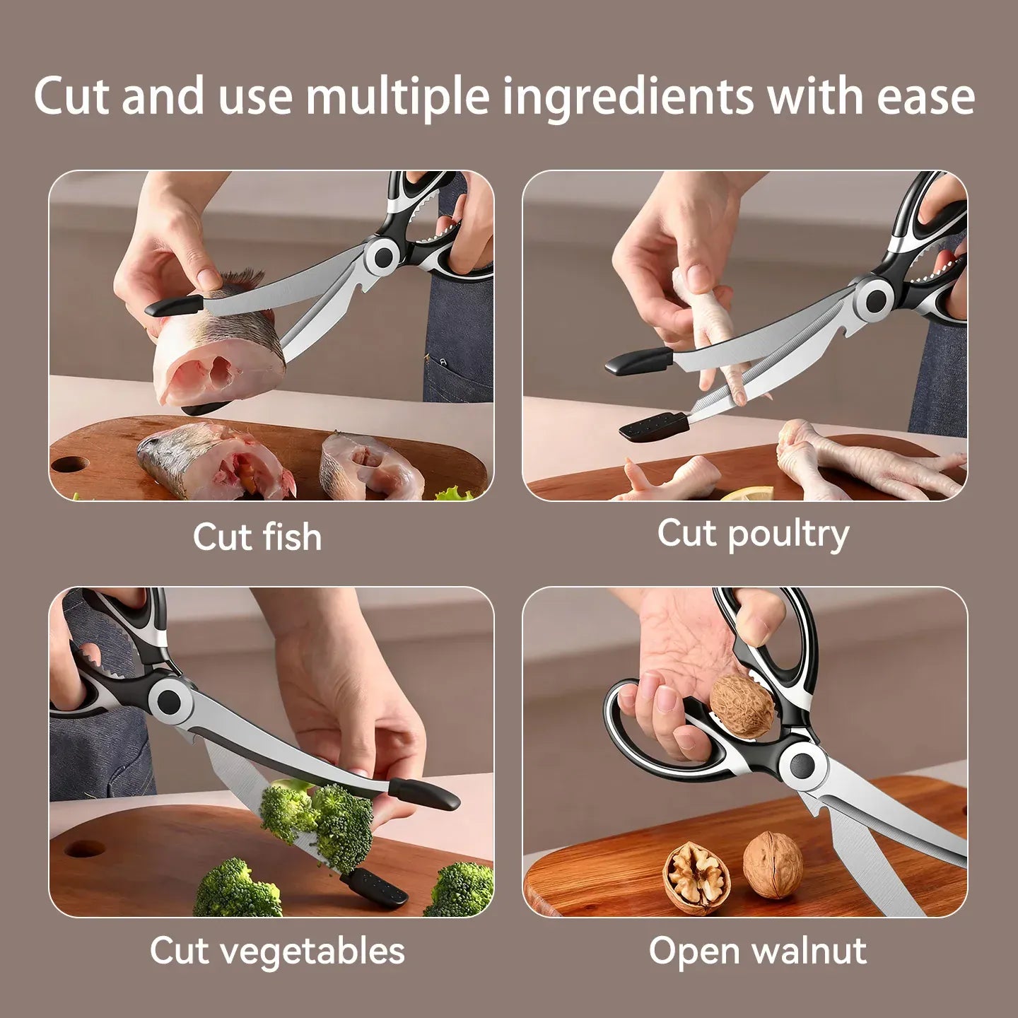 Ciseaux BBQ Multi-Fonctions Inox 304 avec Pince et Brosse Accessoire ciseaux