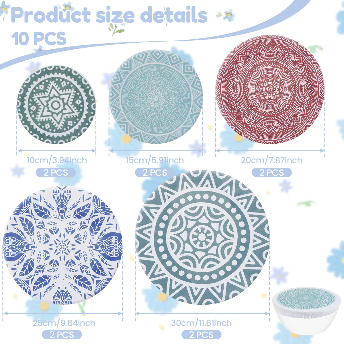 Couvercles Réutilisables Élastiques | Lot de 10 | Motifs Colorés far
