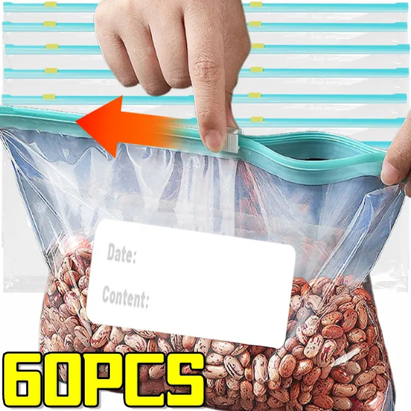 Sachets Zip Alimentaires Réutilisables - Lot de 60 pièces Anti-Fuite ssr