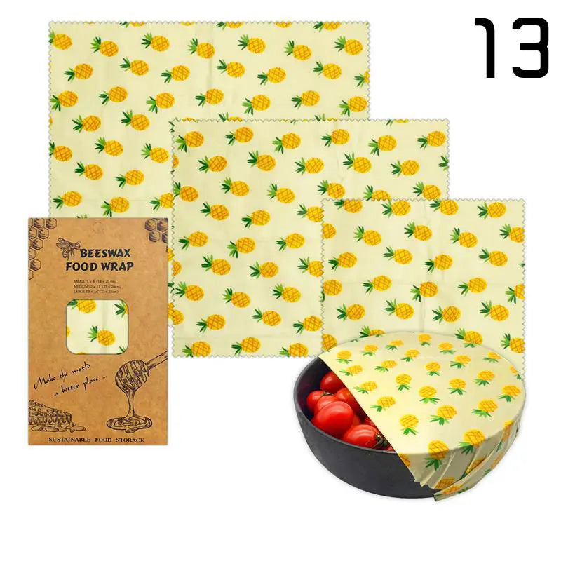 Film Alimentaire Réutilisable Cire d'Abeille Lot de 3 motifs fruités far
