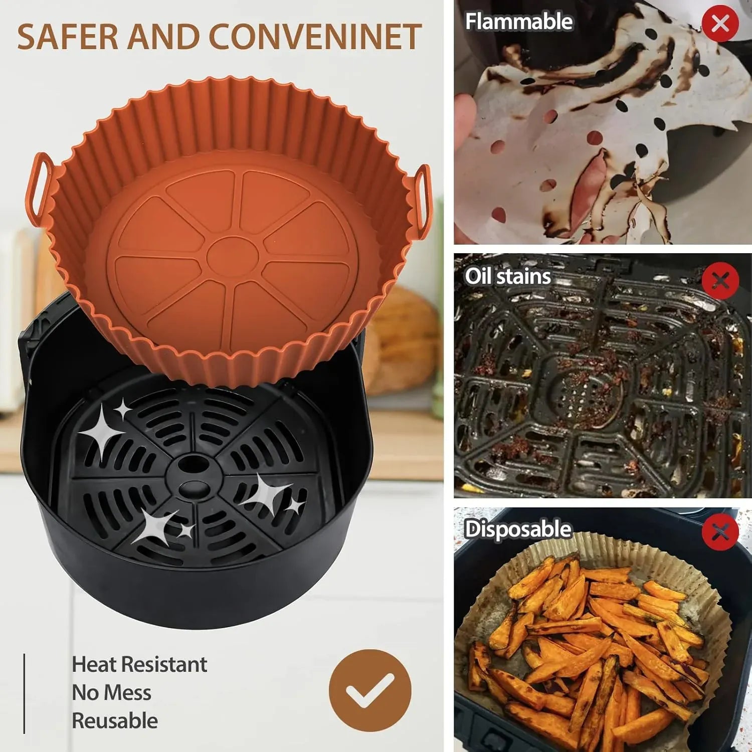 Moule Silicone Réutilisable Air Fryer Rond - Lot de 2 Pièces Air Fryer