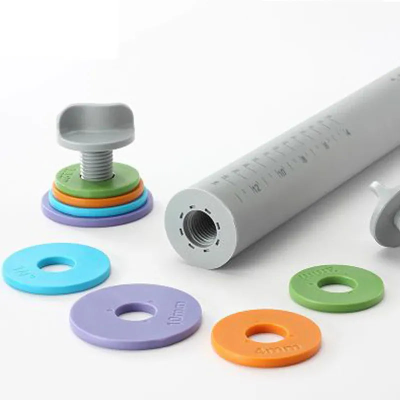 Rouleau à pâtisserie en silicone ajustable avec anneaux d'épaisseur interchangeables rouleaupatisserie