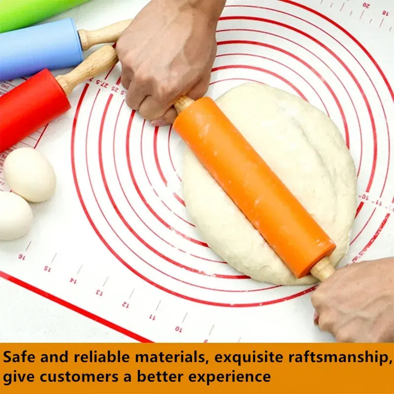 Rouleau à pâtisserie en silicone non-adhérent avec poignées en bois - Set de 14 pièces rouleaupatisserie