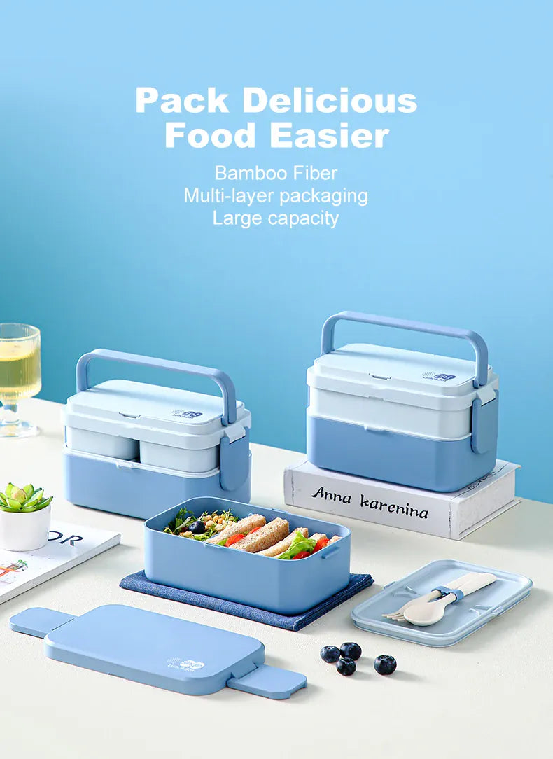 Bento 2 Étages Bambou 760ml + 1200ml | Micro-ondable et Compartimenté Bento