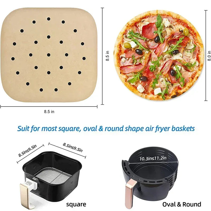 Papier Cuisson Air Fryer Jetable Carré Perforé - Lot de 100 Pièces Air Fryer