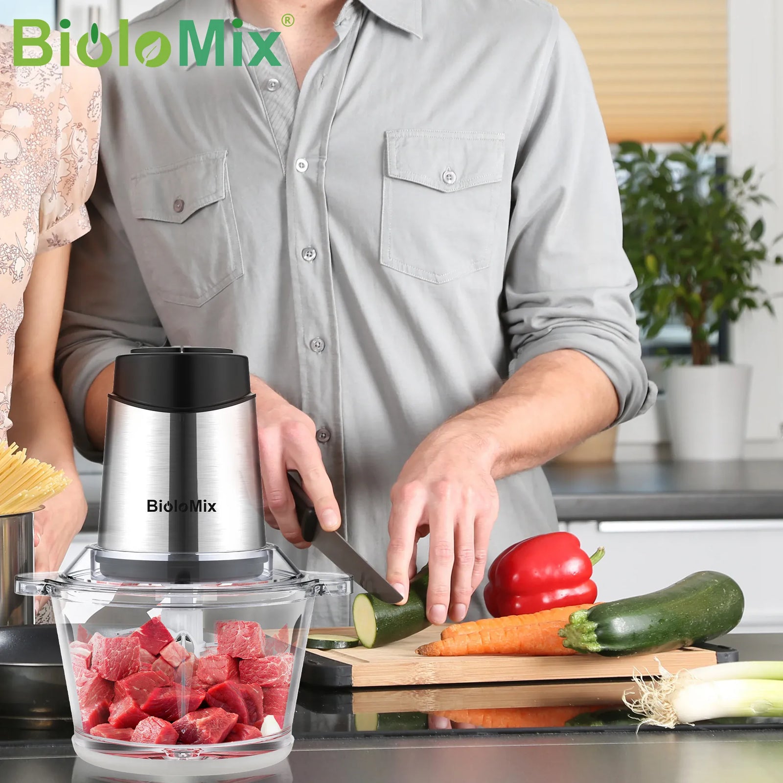 Hachoir Électrique 500W 1,8L Verre – 4 Lames Inox 304 – Dual Control Viande Légumes hachoir electrique