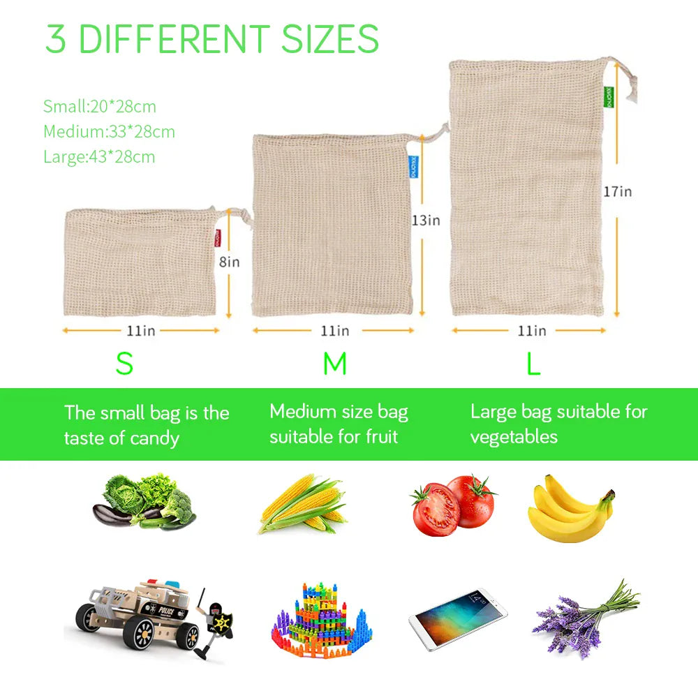 Sacs Filet en Coton Réutilisables - Lot de 5 Pièces Écologiques ssr
