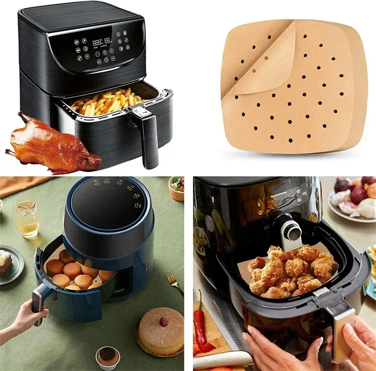 Papier Cuisson Air Fryer Jetable Carré Perforé - Lot de 100 Pièces Air Fryer
