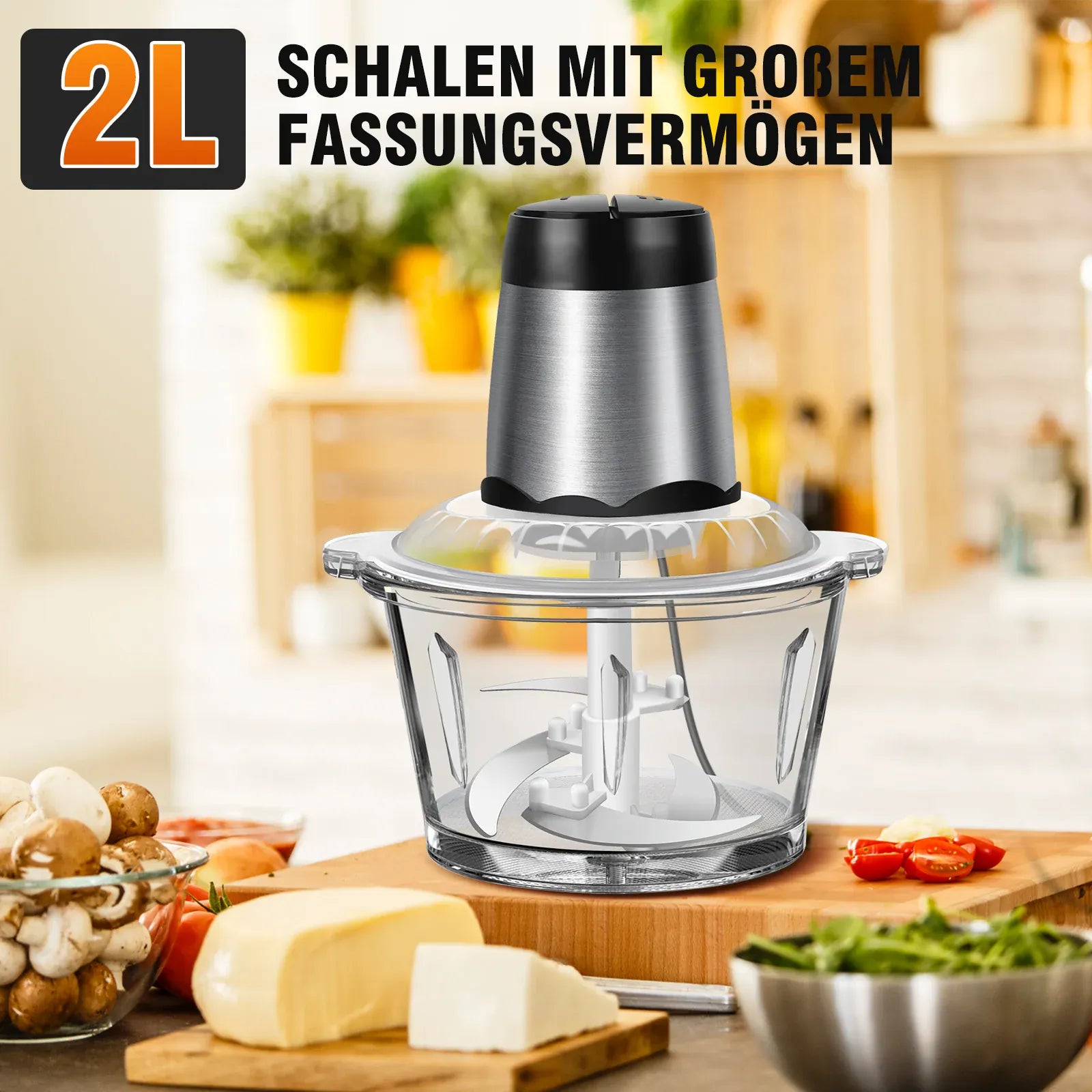 Hachoir Électrique Multifonction 300 W — Bol en Verre 2 L, 4 Lames Inox, 2 Vitesses hachoir electrique