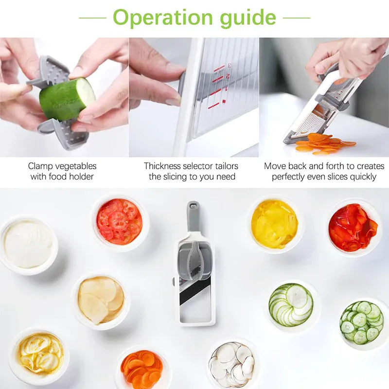 Mandoline avec Lame en Acier Inoxydable Ajustable pour Légumes et Fromage Mandoline