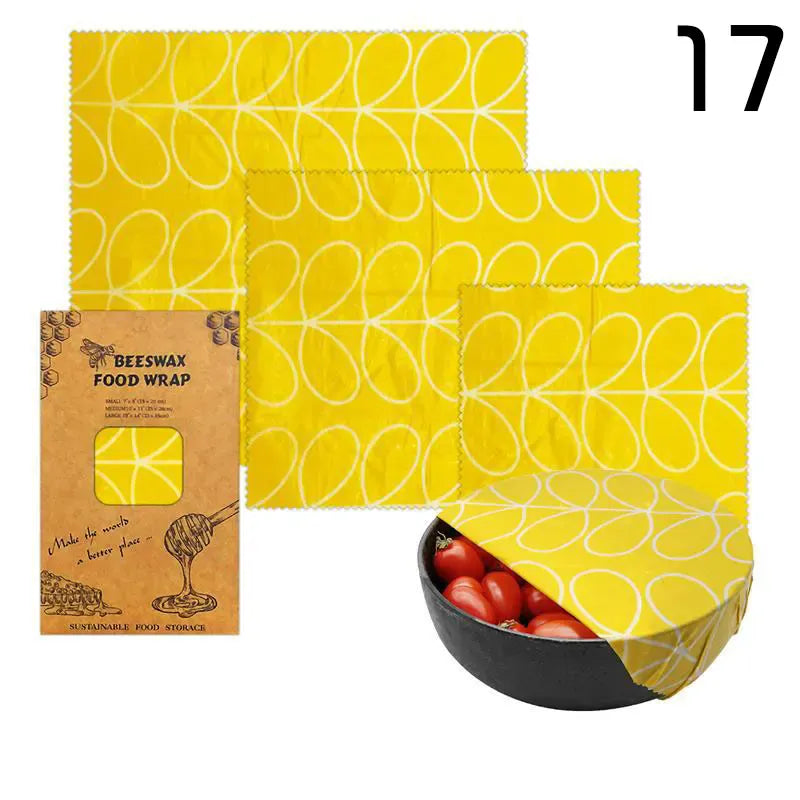 Film Alimentaire Réutilisable Cire d'Abeille Lot de 3 motifs fruités far