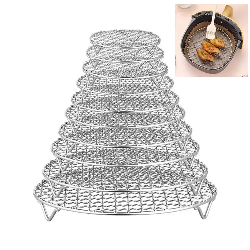 Grille Inox Air Fryer Rond Empilable - Rack de Cuisson Anti-corrosion Air Fryer