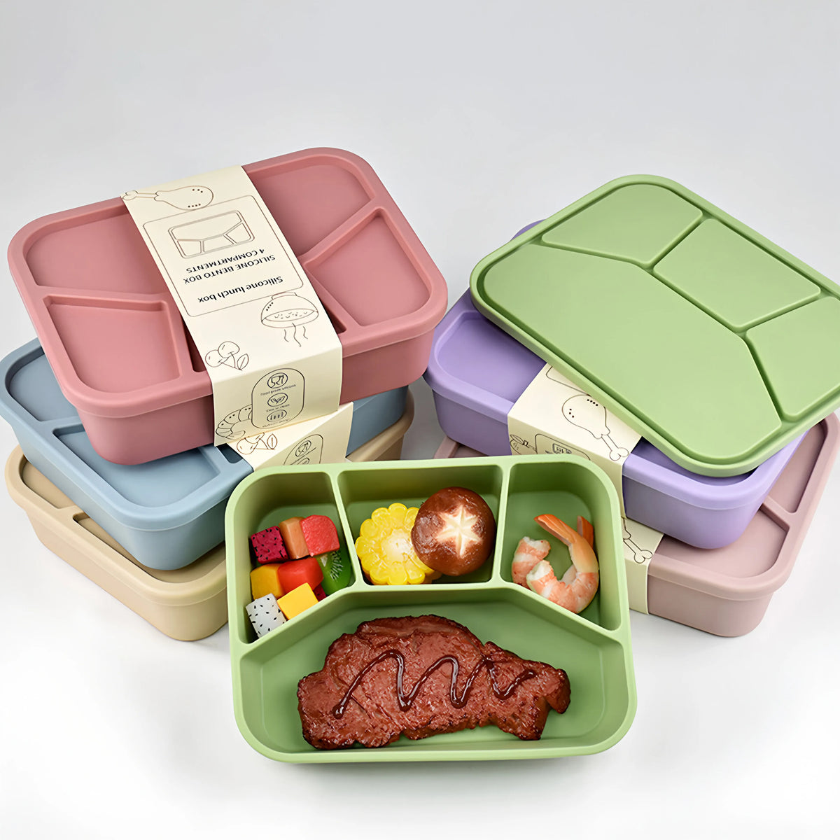 Bento Compartimenté Silicone Écologique | 4 Compartiments 700ml Bento
