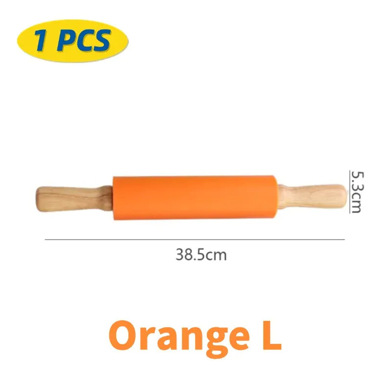 Rouleau à pâtisserie en silicone non-adhérent avec poignées en bois - Set de 14 pièces rouleaupatisserie