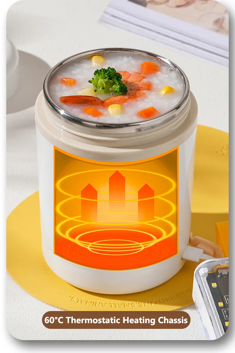 Lunchbox Chauffante USB 600 ml — Acier Inoxydable 304, 60 °C, Étanche lunchboxchauf