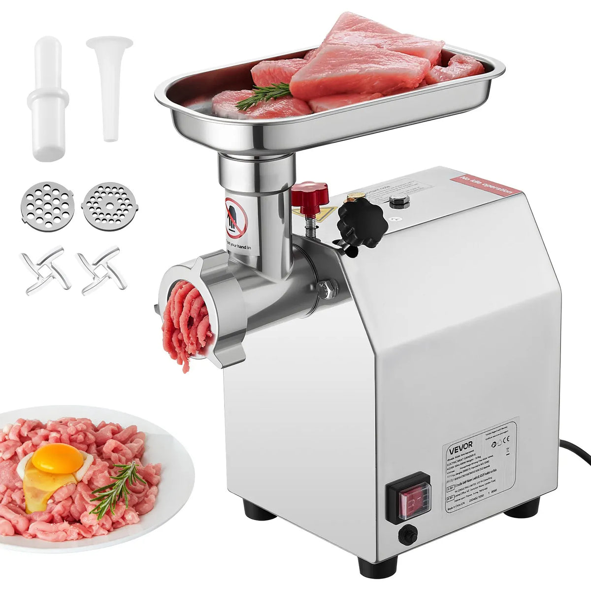 Hachoir à Viande Électrique Inox — 600W / 850W / 1100W avec Embout à Saucisses Hachoirs à Viande