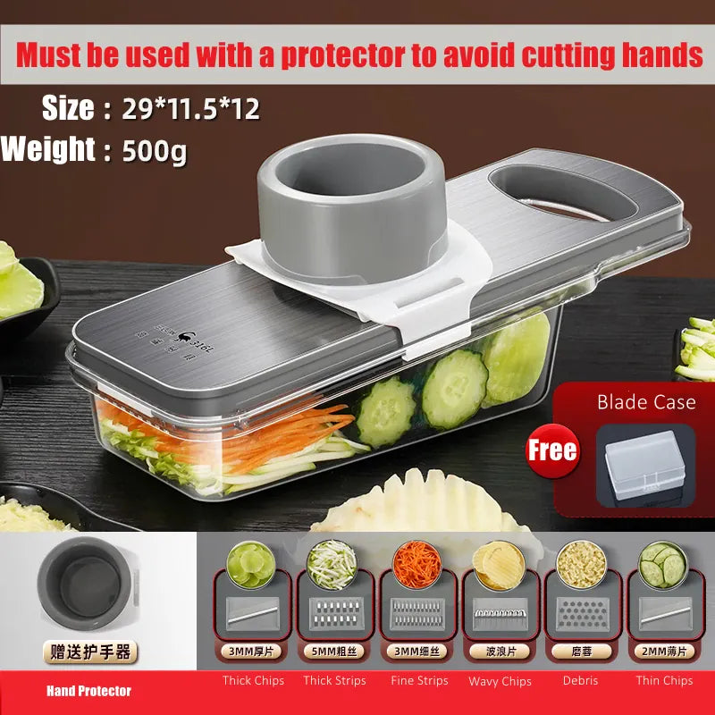 Mandoline Inox 6 Lames 316L Antibactérien avec Protection Main Mandolines