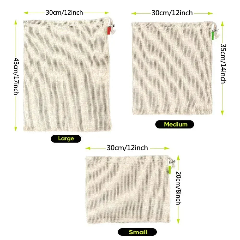 Sacs Filet en Coton Bio - Réutilisables et Écologiques - Lot de 5
