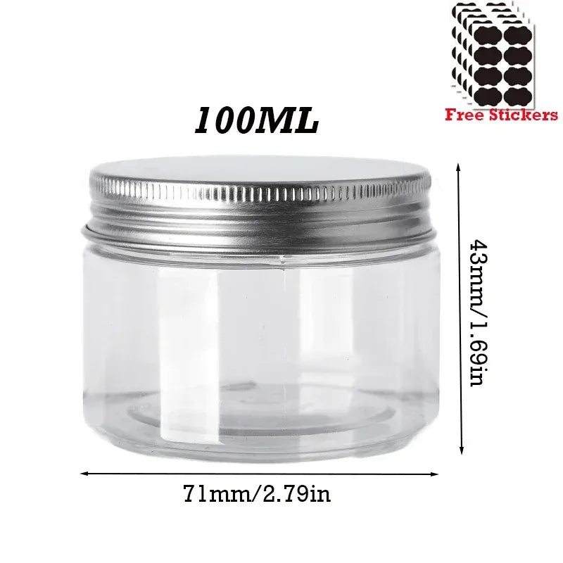 Lot de 50 Pots en Plastique PET Alimentaire 30–150 ml avec Couvercle Aluminium Vissé