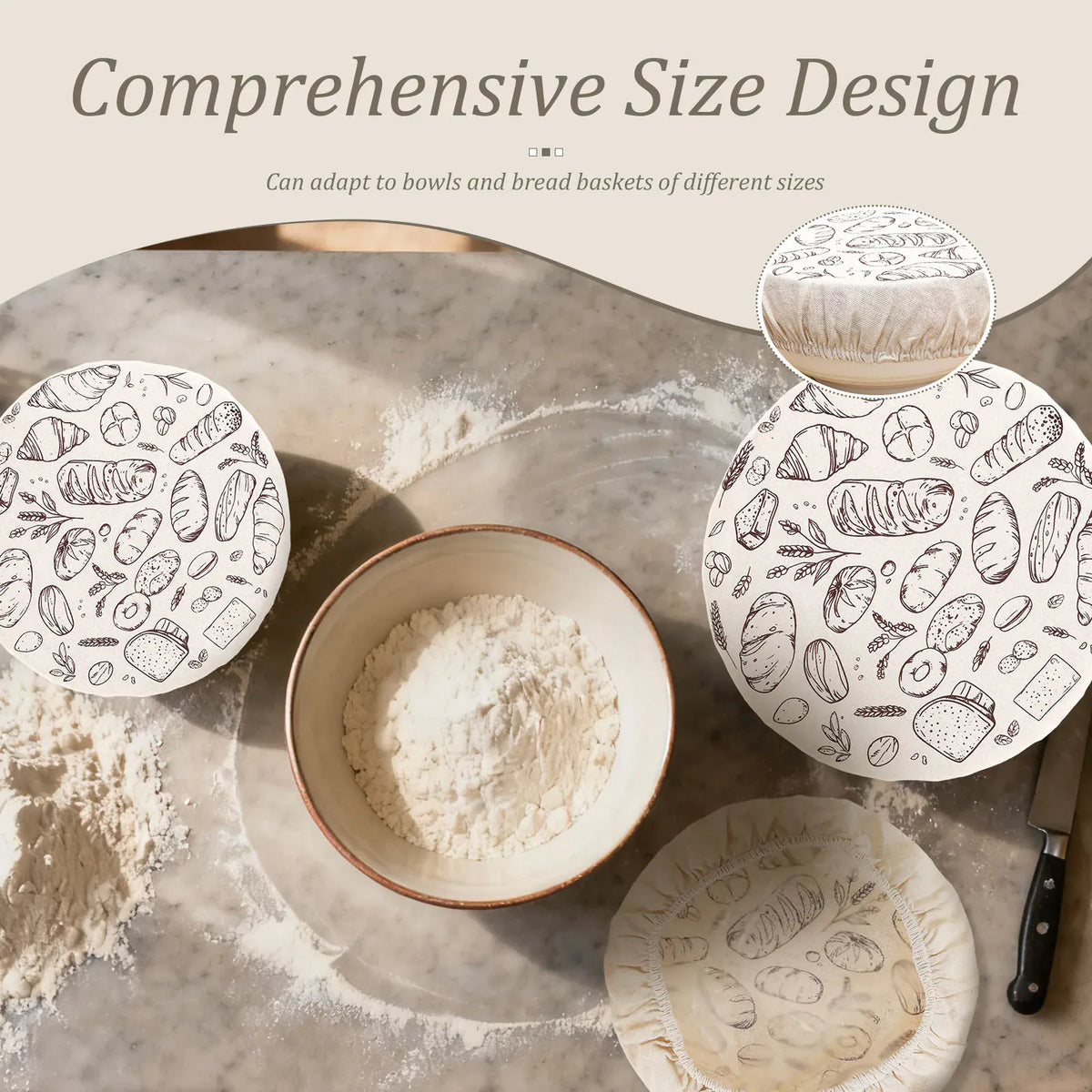 Couvercles Réutilisables en Tissu | Lot de 3 | Design Sourdough far