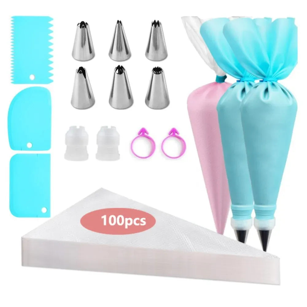 Poches à douille en silicone 100 pcs avec embouts en acier inoxydable douillepoche