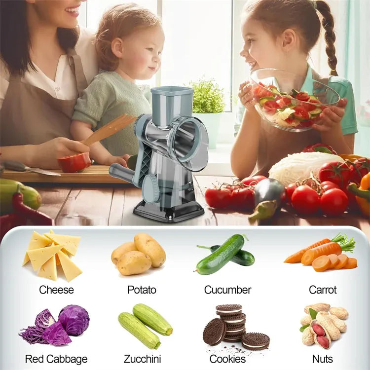 Râpe rotative 3 en 1 avec accessoires pour fromage et légumes Coupe Légumes