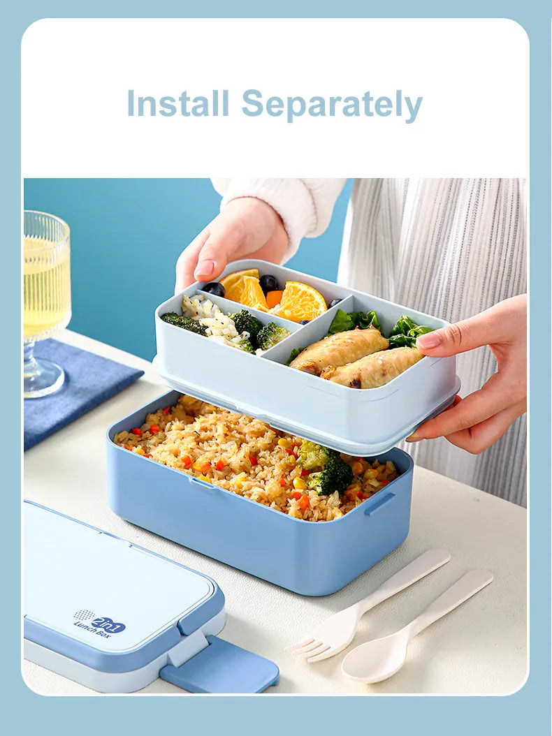 Bento 2 Étages Bambou 760ml + 1200ml | Micro-ondable et Compartimenté Bento