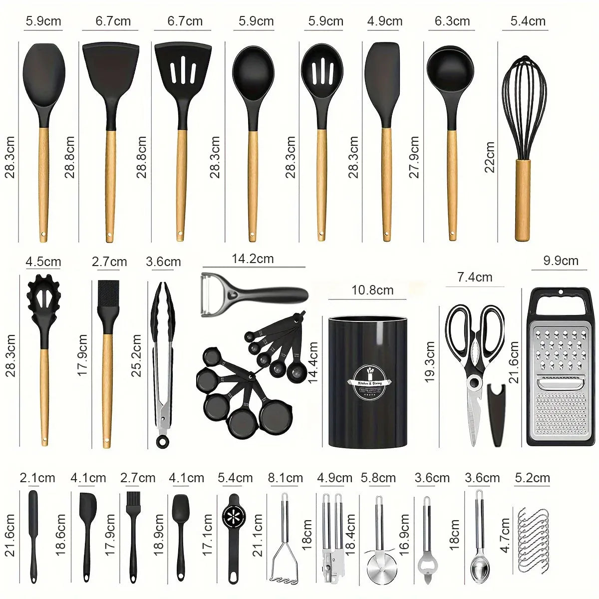 Set Ustensiles Silicone 46 pièces Non-adhésif et résistant à la chaleur spatule en silicone