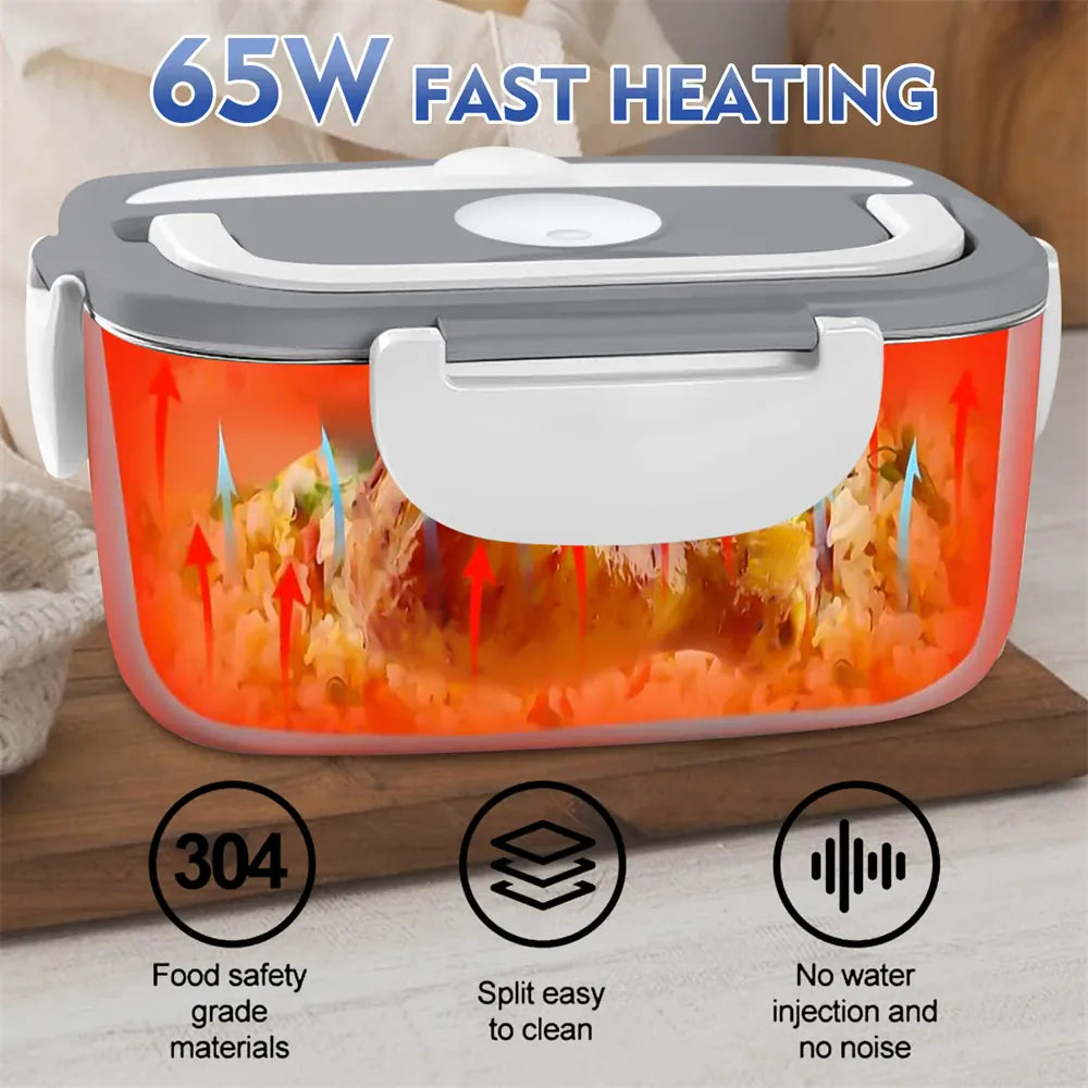 Lunch Box Chauffante Électrique 65 W — Cuve Inox 304 Amovible 1,5 L, 2 Compartiments, Voiture et Secteur lunchboxchauf