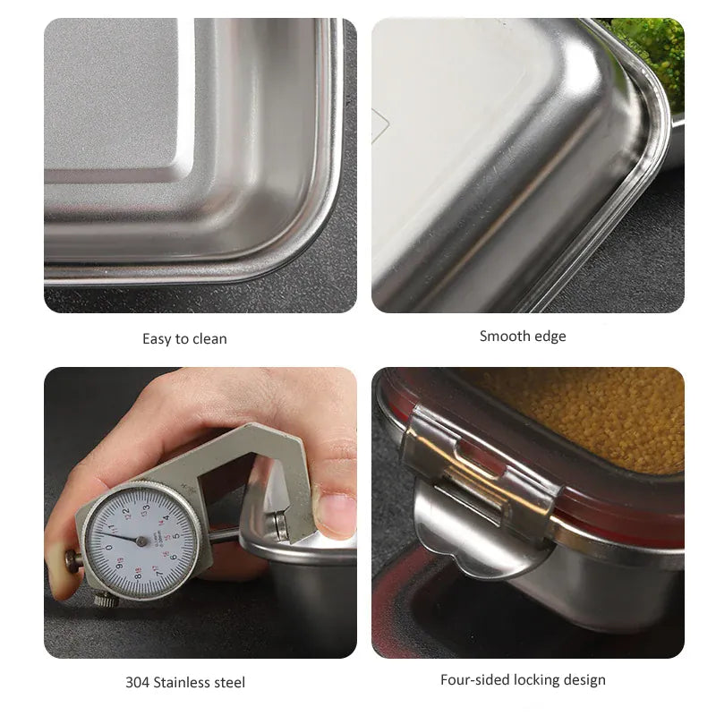 Boîte Hermétique Inox 304 Anti-Fuite — 4 Clips de Verrouillage Boîtes Hermétiques