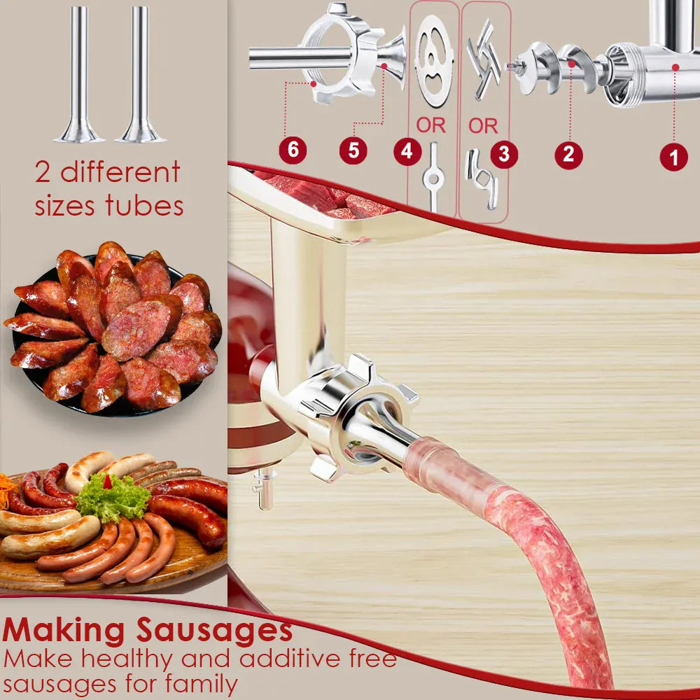 Kit Accessoires Hachoir pour Robot KitchenAid — 17 Pièces, 4 Grilles, 3 Lames + Tubes à Saucisse KitchenAid