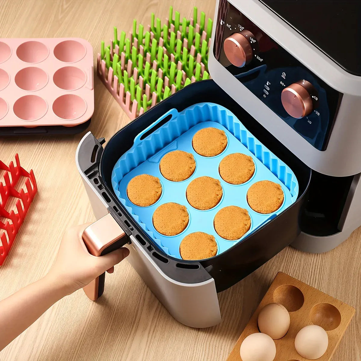 Moules Silicone Air Fryer Réutilisables Lot de 2 Pièces Carrés Air Fryer