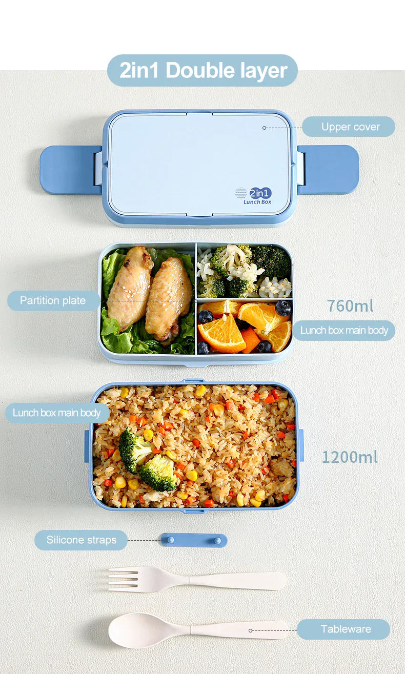Bento 2 Étages Bambou 760ml + 1200ml | Micro-ondable et Compartimenté Bento