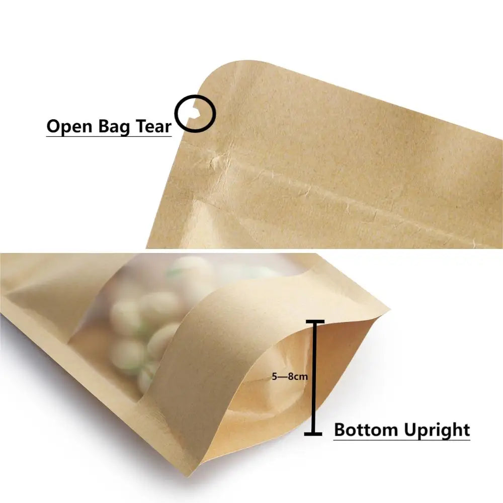 Sachets Kraft à Fenêtre Transparentes - Lot de 200 Pièces
