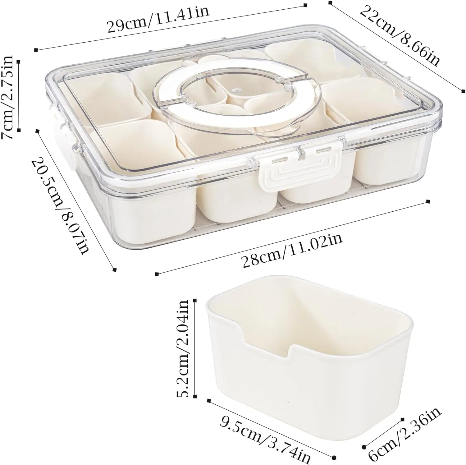 Boîte Snack Organiseur 4 Compartiments Empilable avec Couvercle