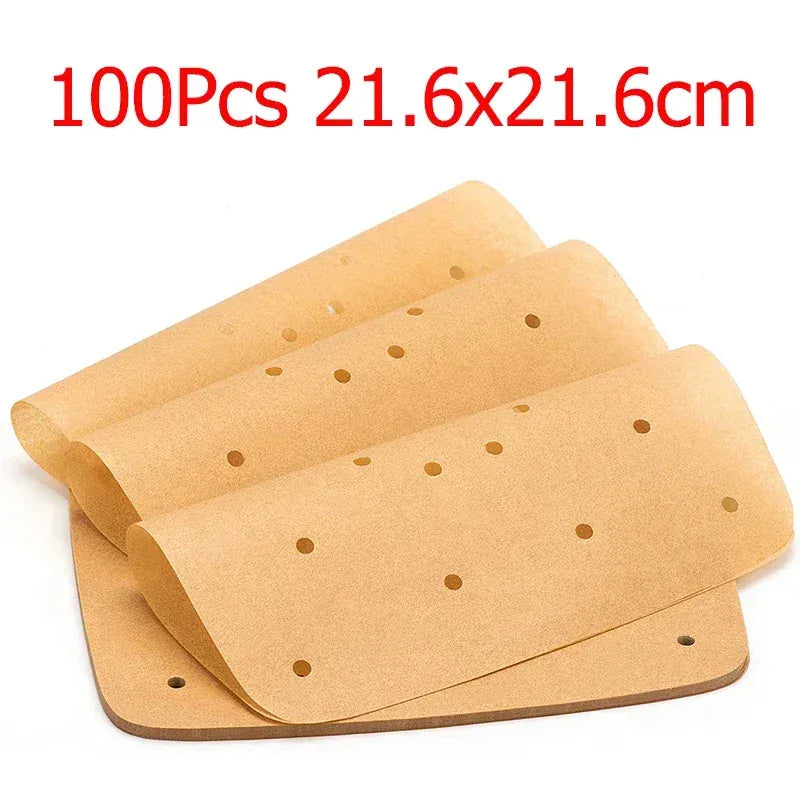 Papier Cuisson Air Fryer Jetable Carré Perforé - Lot de 100 Pièces Air Fryer
