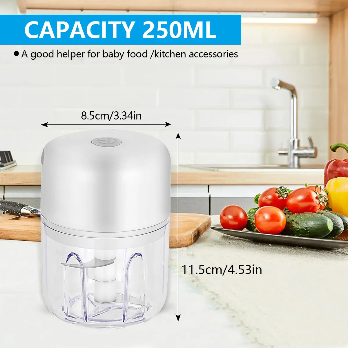 Mini Hachoir Électrique Sans Fil — Ail, Légumes, Viande — 100 ml / 250 ml mini hachoir