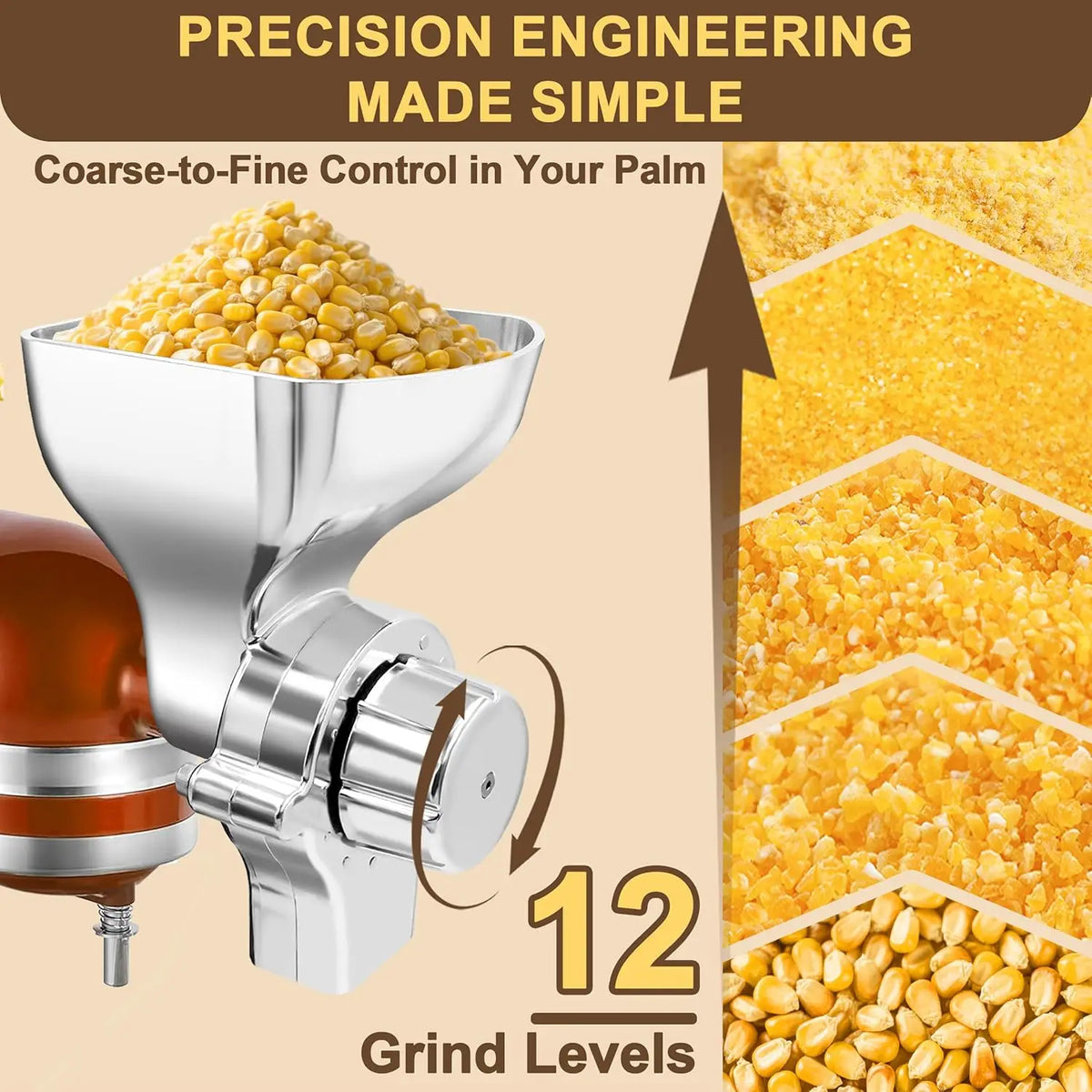 Moulin à Grains pour Robot KitchenAid — Inox, 12 Niveaux de Mouture KitchenAid