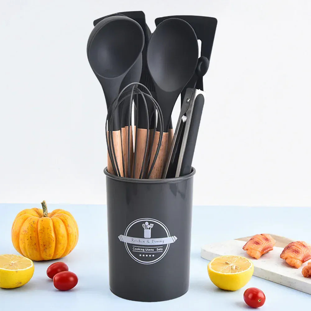 Set Ustensiles Silicone 12 Pièces | Résistant à la Chaleur avec Support spatule en silicone