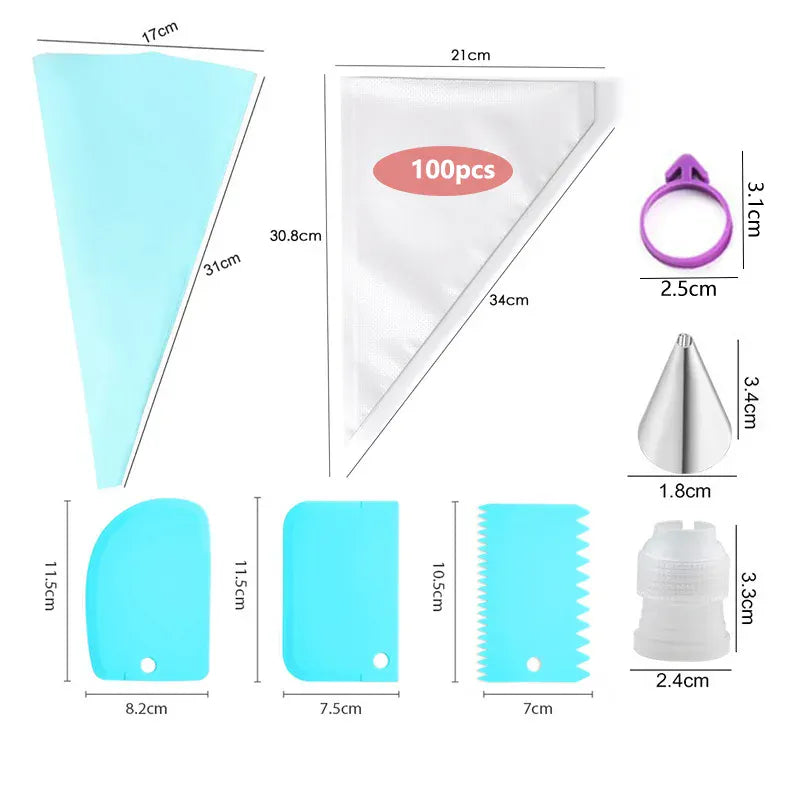 Poches à douille en silicone 100 pcs avec embouts en acier inoxydable douillepoche