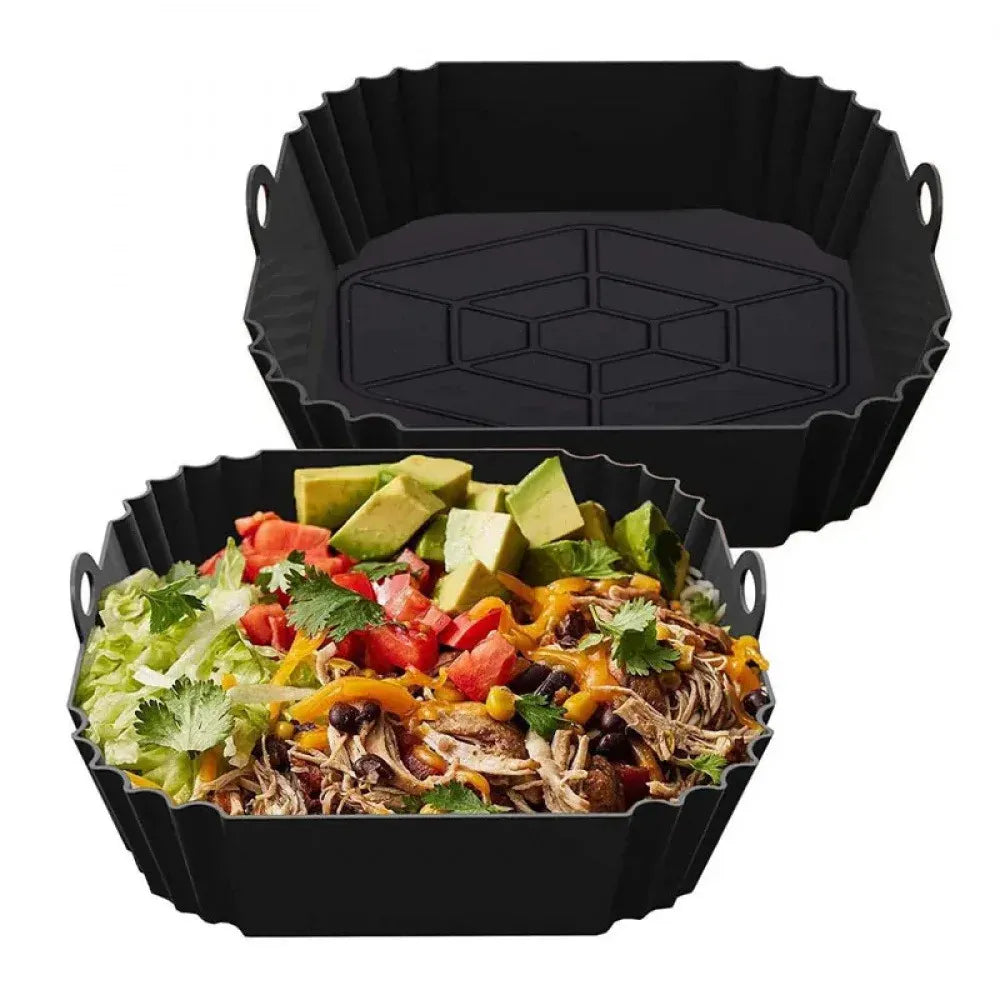 Moule Silicone Air Fryer Réutilisable Carré avec Poignées - 2 pièces Air Fryer