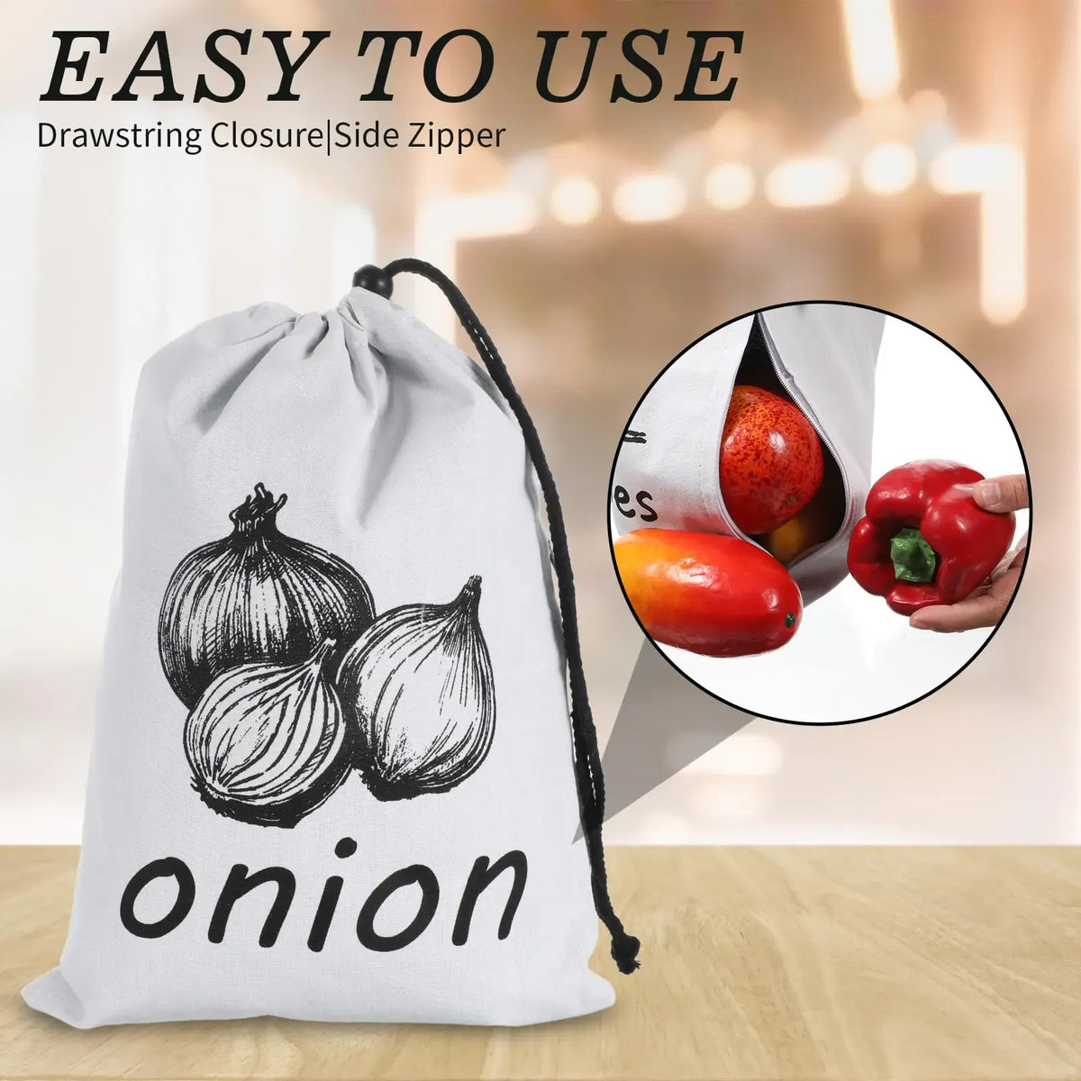 Sacs de conservation pommes de terre et oignons, lot de 2 réutilisables