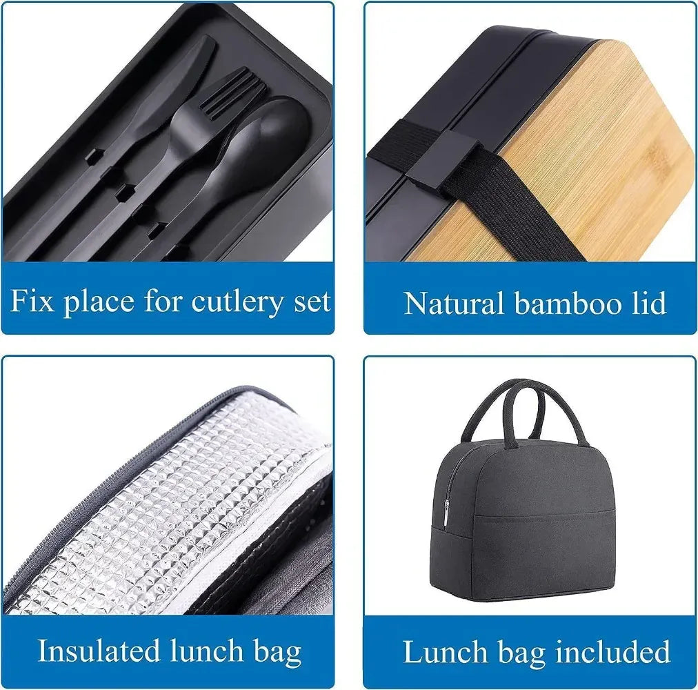 Bento 2 Étages en Bambou et Plastique | Boîte de Rangement Alimentaire Bento