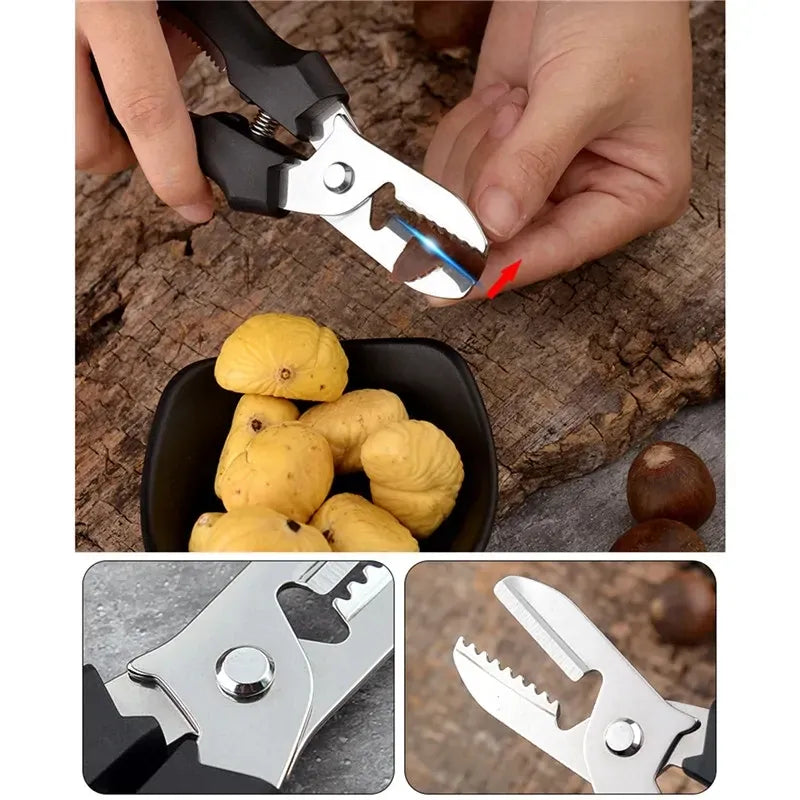 Ciseaux de cuisine multifonctions en acier pour éplucher châtaignes ciseaux